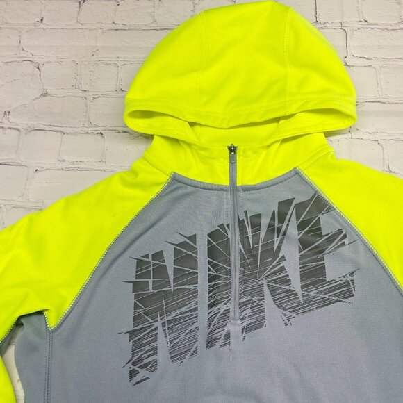 Nike Youth Large Quarter Zip Therma-Fit Hoodie Gray Neon Yellow Polyester - Picture 2 of 7